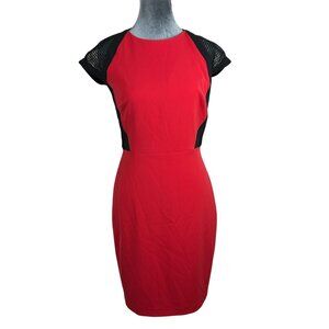 Cache Womens Red/Black Mesh Cap Sleeve Bodycon Dress Size 2 Beautiful Work Dress